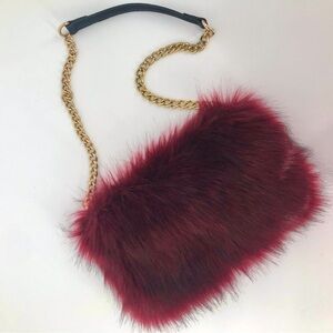 Red and Black Furry Convertible Shoulder Bag